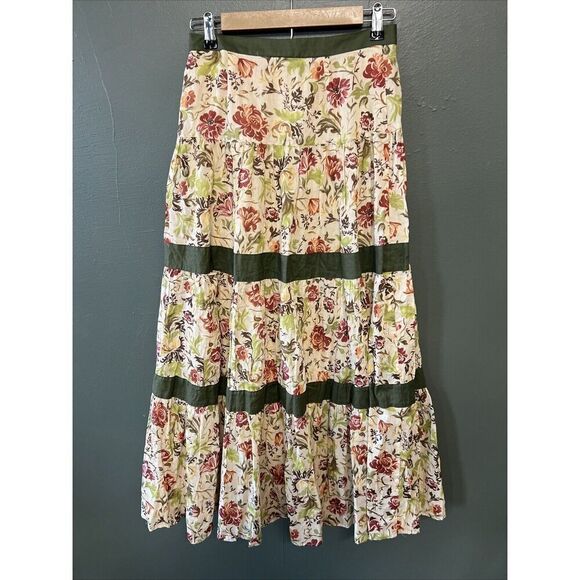 Zara Floral Maxi Skirt Green Size Small Womens - Picture 3 of 4